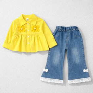 KAISARA - ONE SET YELLOW COTTON BLOUSE WITH LONG PANTS JEANS SIZE 1-8 YEARS